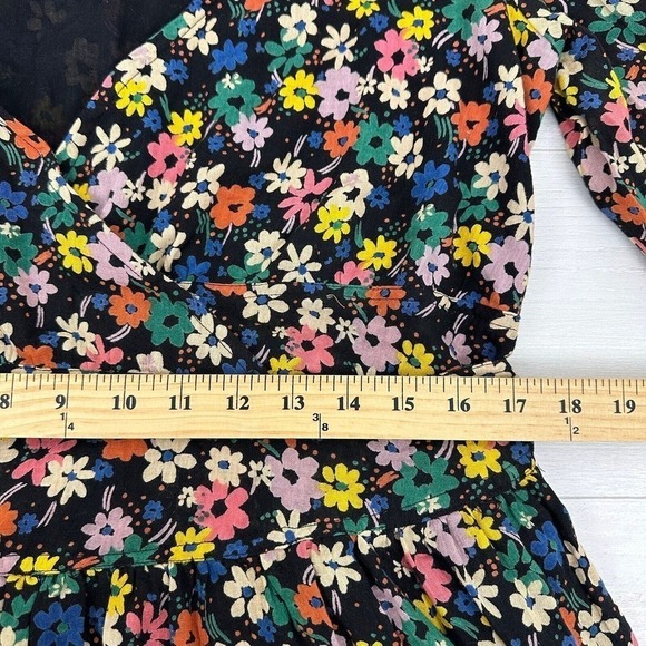 Asos‎ Long Sleeve Mini Wrap Dress Size 8 Black Ditsy Floral V Neck Puff Sleeves - Picture 10 of 13